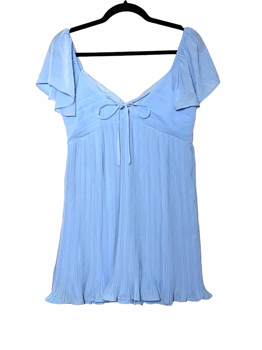NEW Lulus Amalfi Coast Light Blue Pleated Flutter Sleeve Mini Dress, Medium - Picture 7 of 14